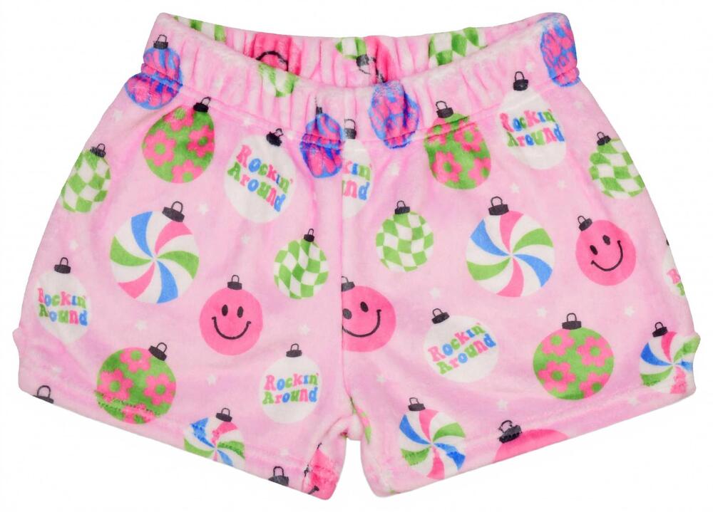 NEW ISCREAM kids' rockin' around ornaments plush shorts in pink
